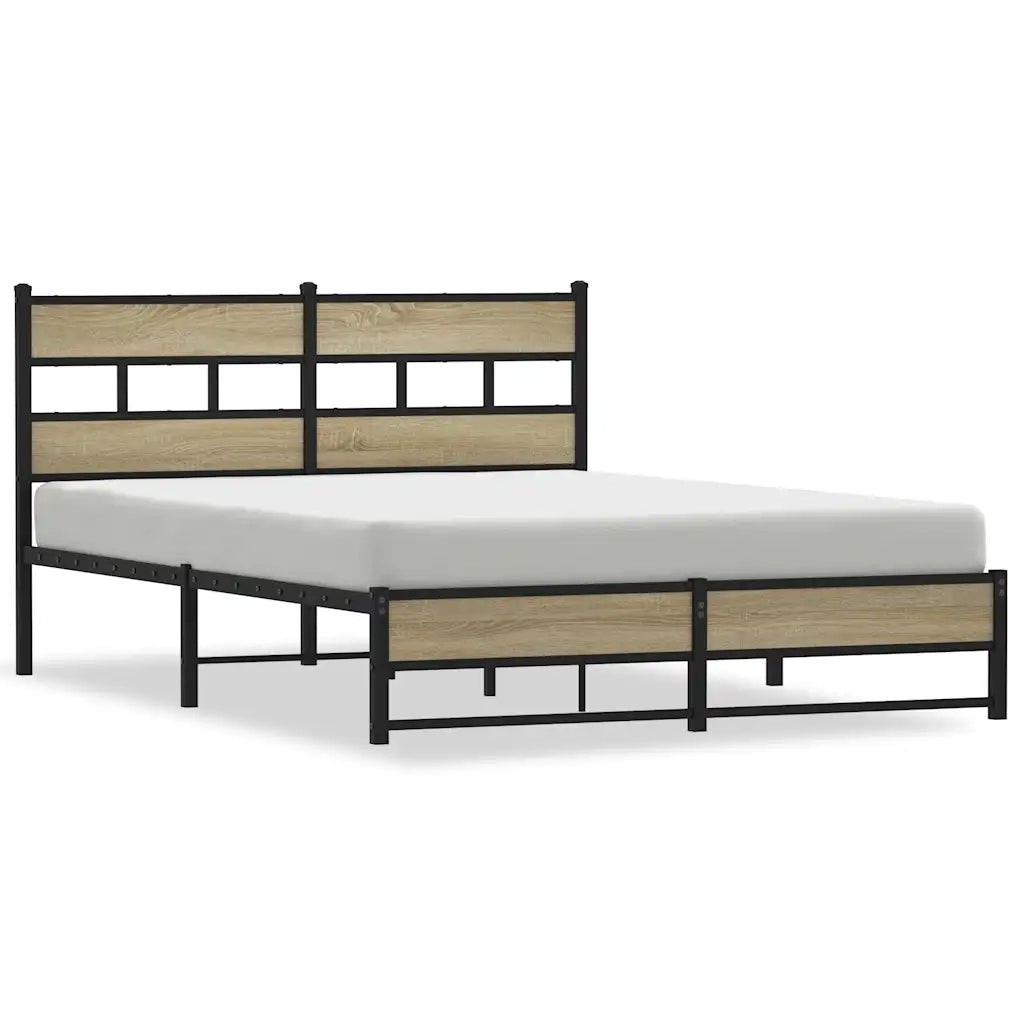 Letto matrimoniale | Letto per adulti | Giroletto senza Materaso in Metallo Rovere Sonoma 140x200 cm