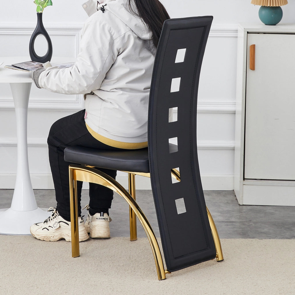 SEDIA da pranzo Set 2 unità 102,5 cm PU nero e metallo oro