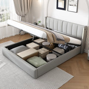 Letto imbottito matrimoniale 180x200 cm in PU grigio con LED, USB, testiera regolabile e vano contenitore