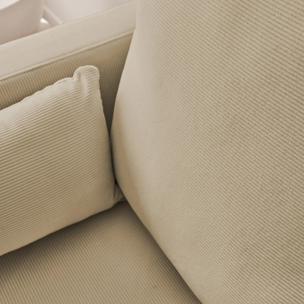 Divano in velluto a coste con gambe in metallo, 2 posti, beige grigio