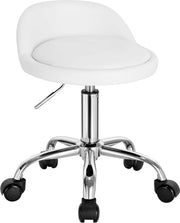 Sedia da lavoro con ruote, Sedile da lavoro, regolabile in altezza, Sedia da lavoro con ruote, schienale basso, Sedia da lavoro bianca, altezza seduta 43-54,5 cm, pelle sintetica