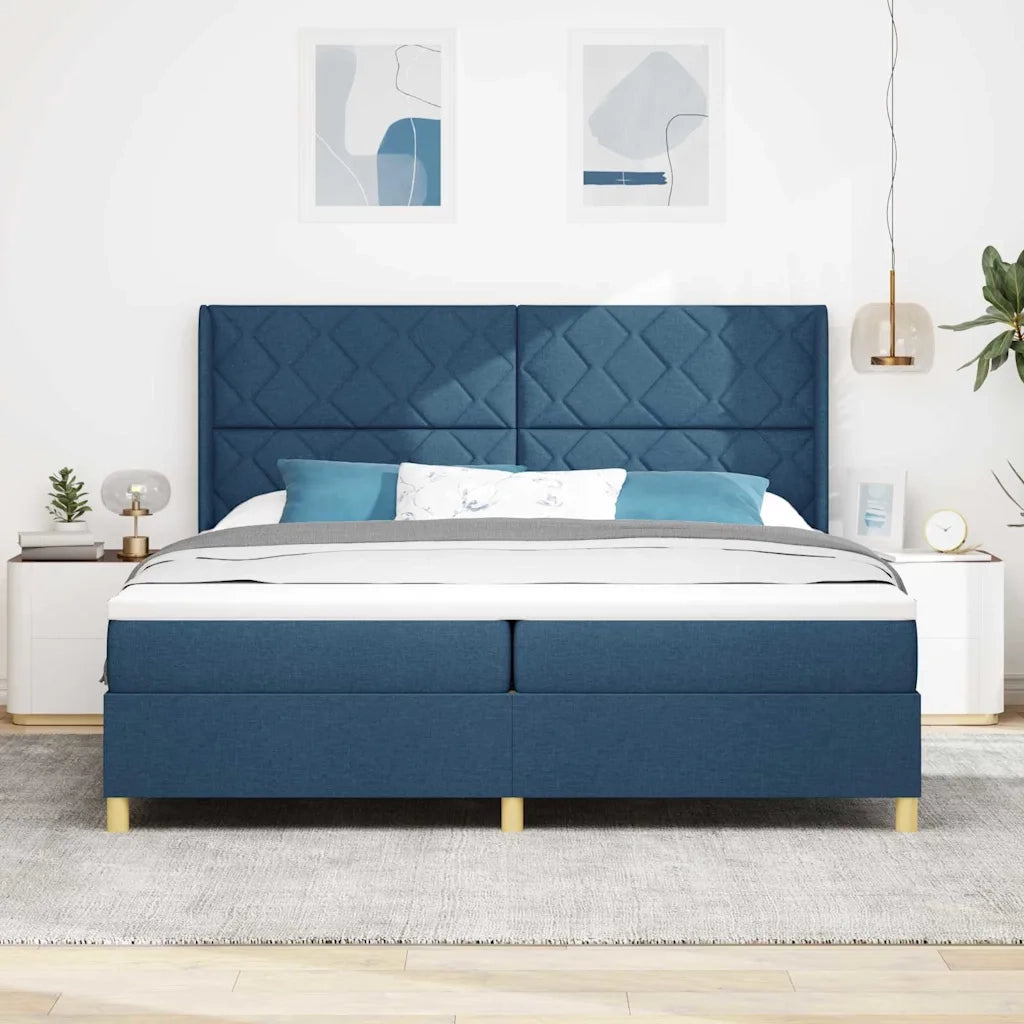 Letto a molle con materasso con led Blu 200 x 200 cm Tessuto