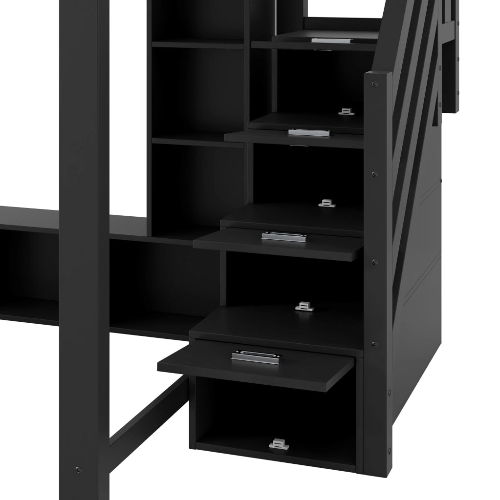 Letto a soppalco 140x200 con scrivania, scala contenitore e LED