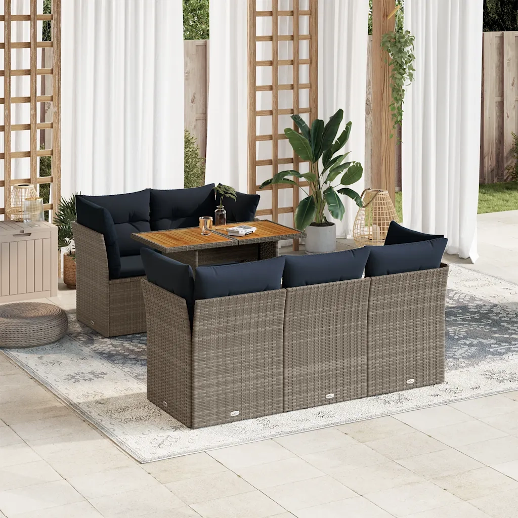 Set Divano da Giardino 6 pz con Cuscini Grigio in Polyrattan 3326889