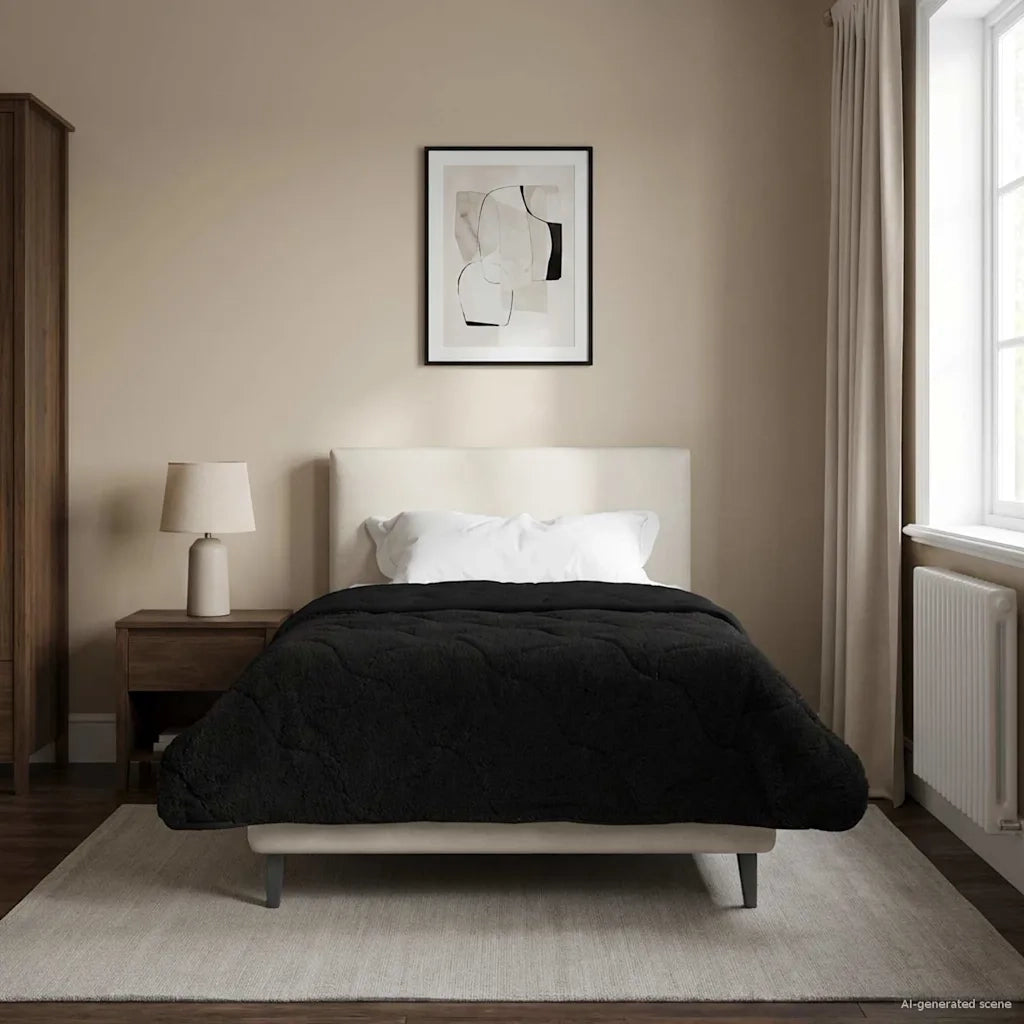 Duvet Invernale Nero 155 x 220 cm Microfibra e Fleece Teddy