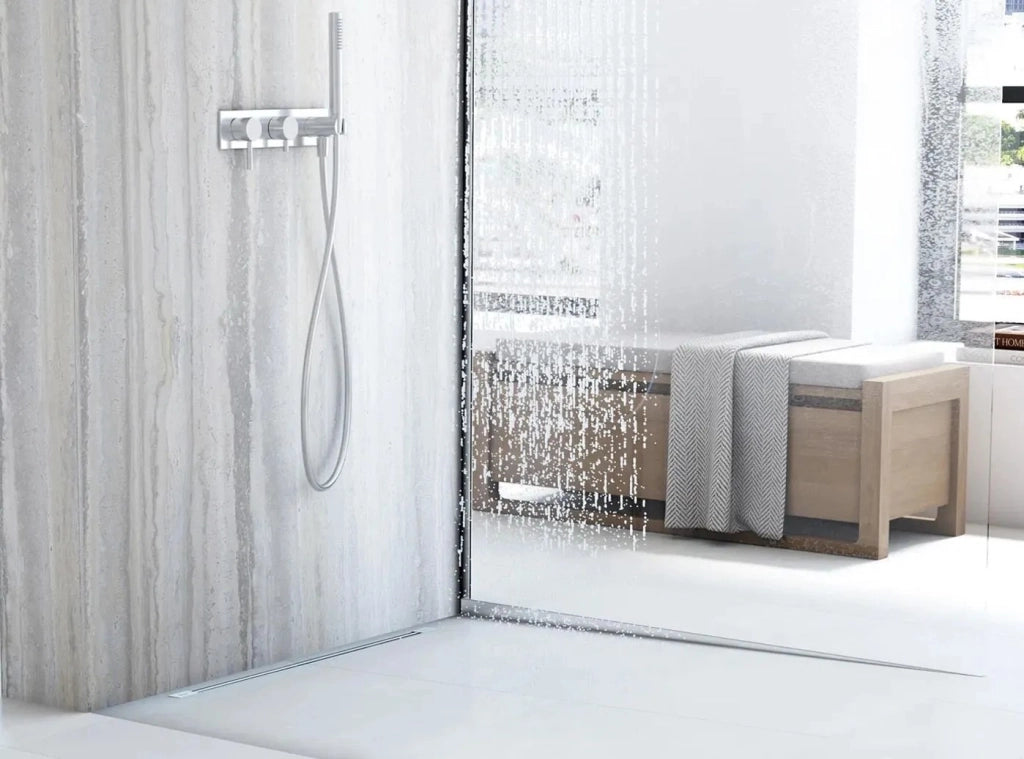 Profilo Doccia Pendenzato 120cm Brush Nickel sinistra
