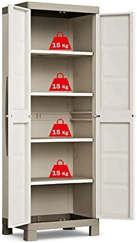 Armadio da Esterno 4 Ripiani 65x45x182H cm in Plastica Keter Excellence Alto Beige/Tortora
