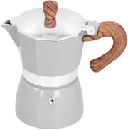 Caffettiera in Alluminio - Per 3 Tazze - Maniglia Resistente al Calore - Coperchio Chiusura a Scatto - Beccuccio Facile da Utilizzare - Leggera e Portatile - Tazza a Stampa