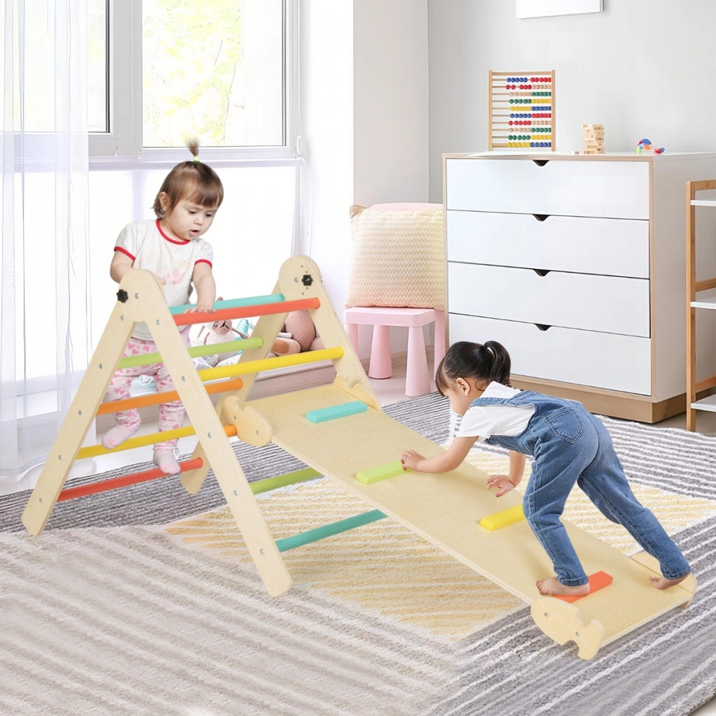 Giocattoli da arrampicata triangolari 3-in-1, Set di triangoli pieghevoli e regolabili in altezza per bambini Colorato-Arrampicate e scivoli