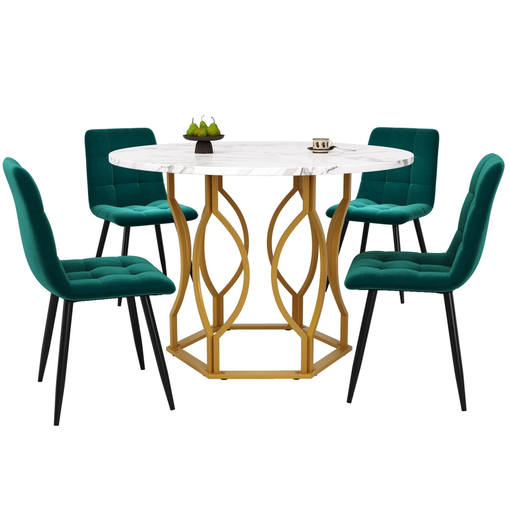 Tavolo da pranzo rotondo con piano effetto marmo e gambe in metallo regolabili, per cucina moderna, 100 × 100 × 76 cm