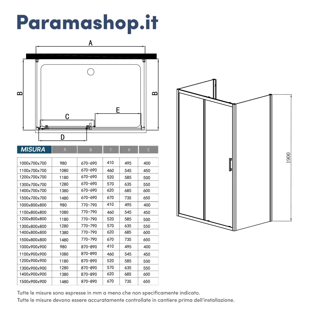 Box doccia 3 lati 90x105x90 cm con porta scorrevole e vetro temperato 6mm trasparente | Ustica