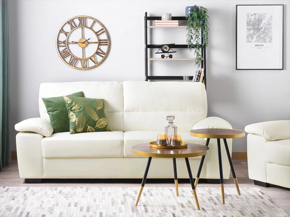 Divano da soggiorno in ecopelle a 3 posti color bianco sporco sofa moderno