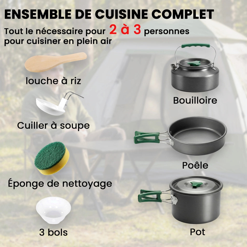 Kit de Casseroles Camping 11 Pcs Cuisine de Camping Compact Gris