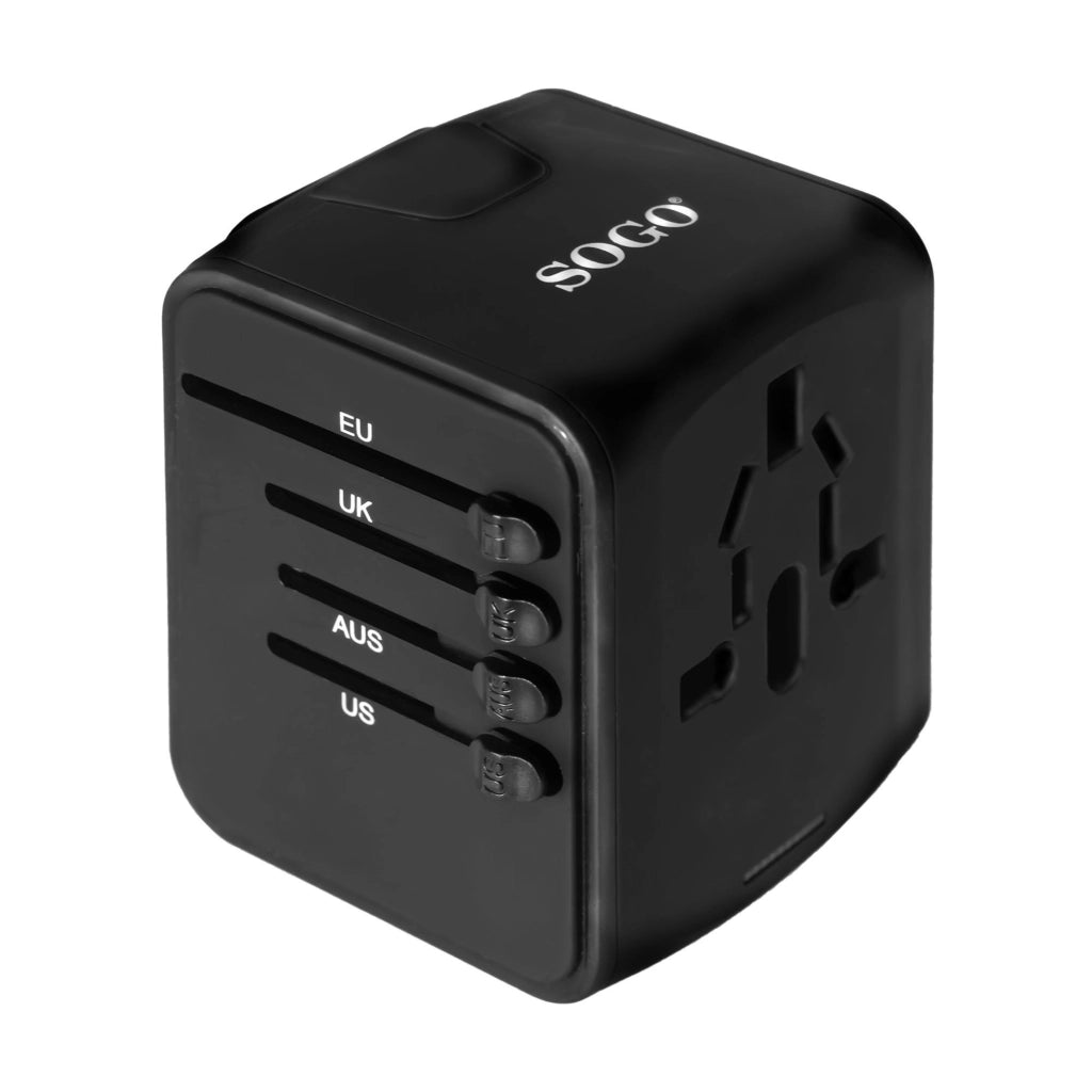 Adattatore universale da viaggio 6 in 1 con porte USB, compatibile 150 paesi, USB-C 3A, 3 porte USB 2.4A - SOGO