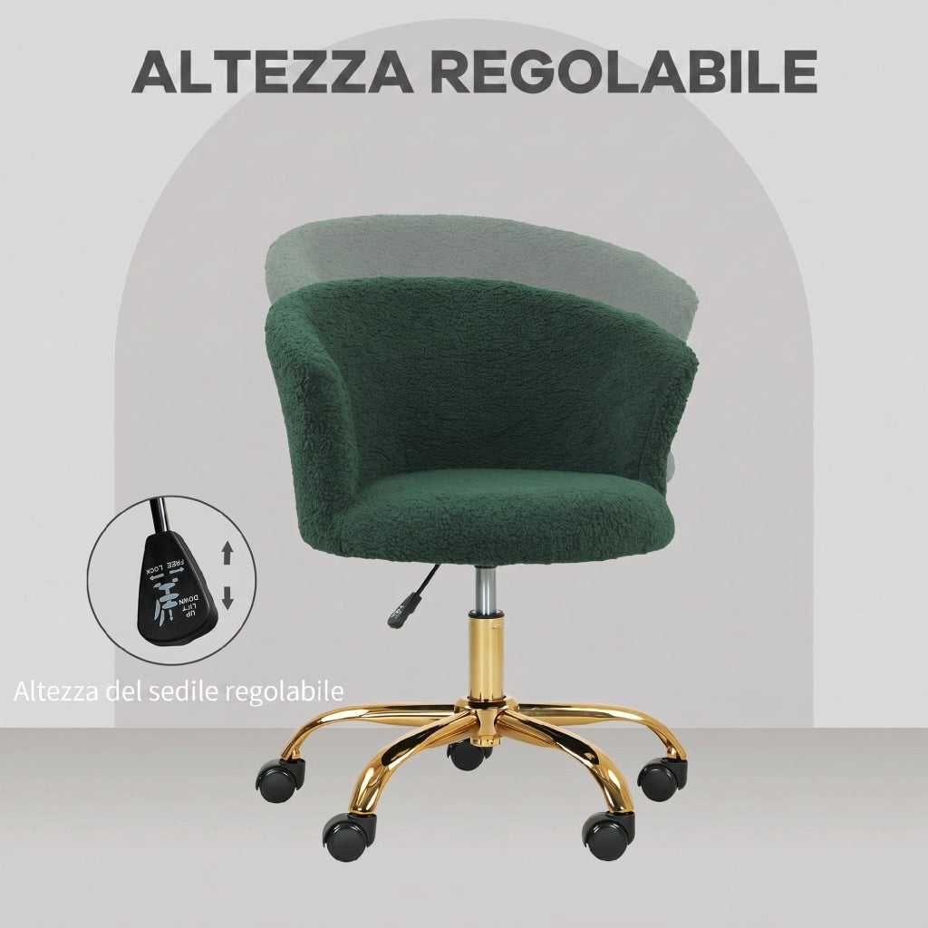 Sedia Girevole da Ufficio in Velluto ¨C Zephmum ¨C Verde Scuro, Struttura Acciaio