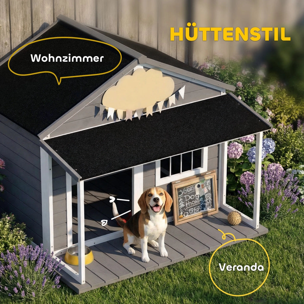 Cuccia per Cane con Veranda ¨C Zephmum ¨C Grigio e Bianco 124x112x105 cm