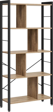 Pannello a 5 livelli - Libreria - Mobile per oggetti - Struttura in metallo duraturo - 30 cm x 74 cm x 154,5 cm - Marrone - Nero
