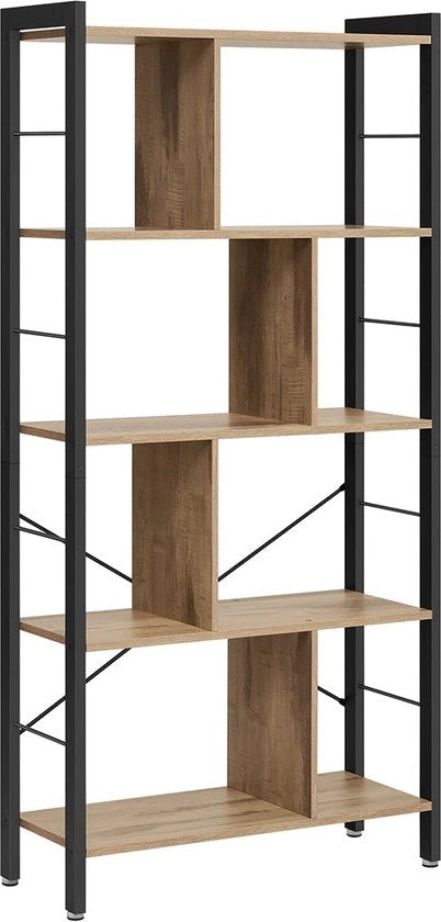 Pannello a 5 livelli - Libreria - Mobile per oggetti - Struttura in metallo duraturo - 30 cm x 74 cm x 154,5 cm - Marrone - Nero