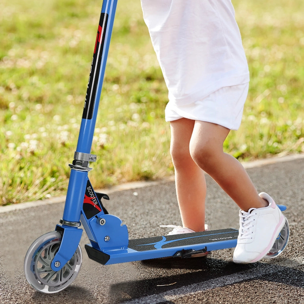 Monopattino a 2 ruote lampeggianti per bambini con musica altezza regolabile, Monopattino in alluminio Blu-Monopattini