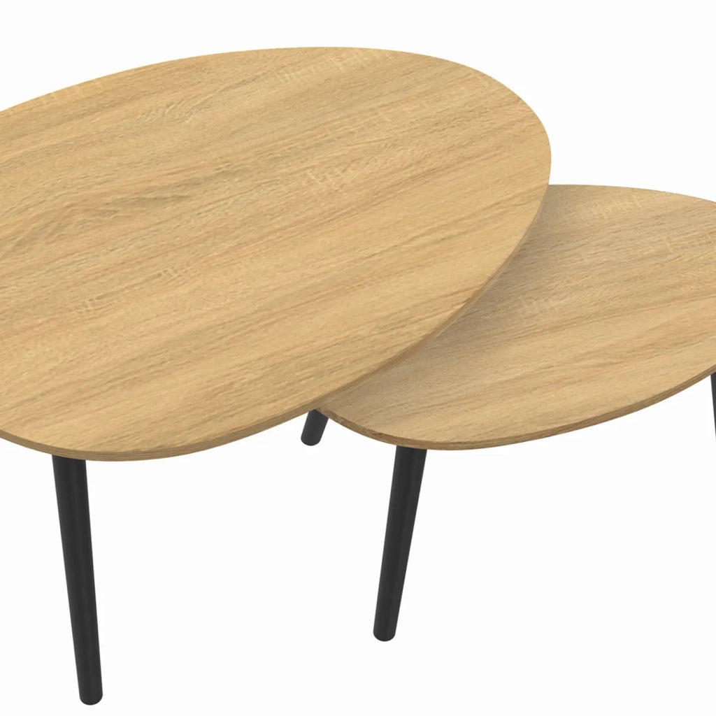 IDMarket - Juego de 3 mesas nido GAIA de madera escandinava y patas negras