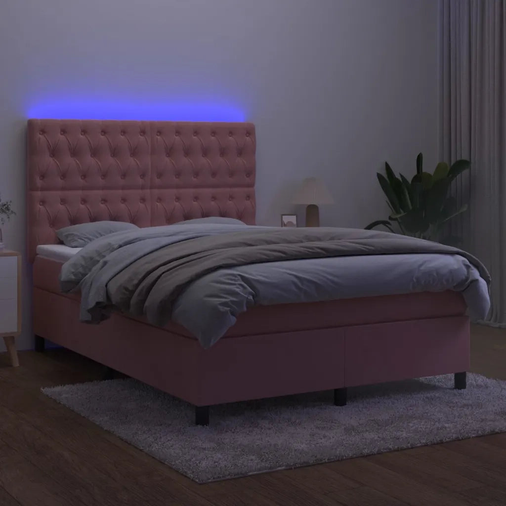 Letto a Molle con Materasso e LED Rosa 140x190 cm in Velluto 3136304