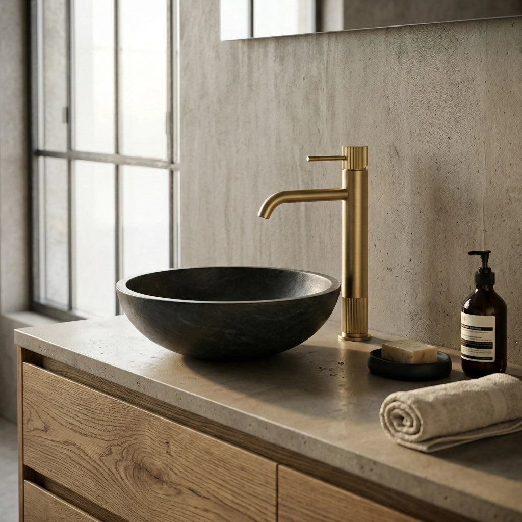 Rubinetto Da Bagno Rea Lungo Stripe Brush Gold