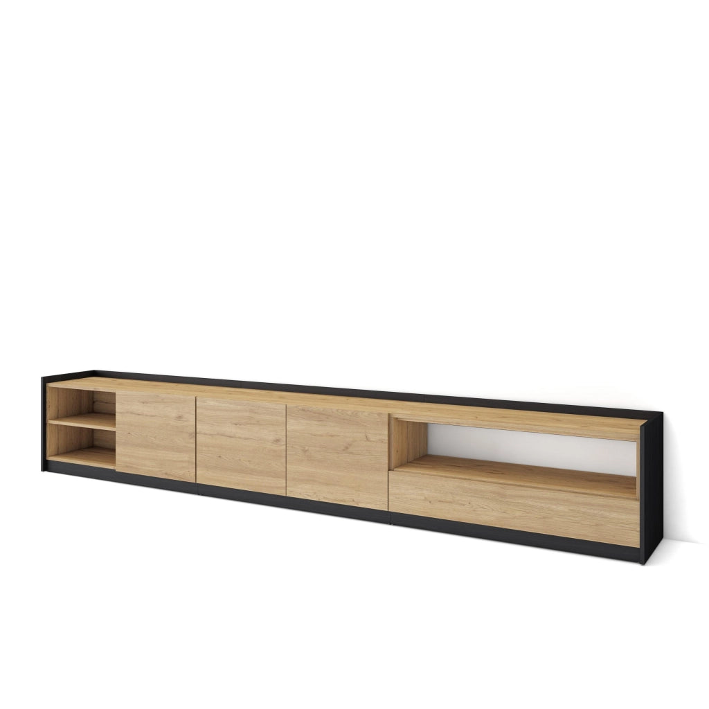 Mobile TV Soggiorno, 310x50x37 cm, Per TV fino a 80", Mobile Soggiorno, Rovere e nero