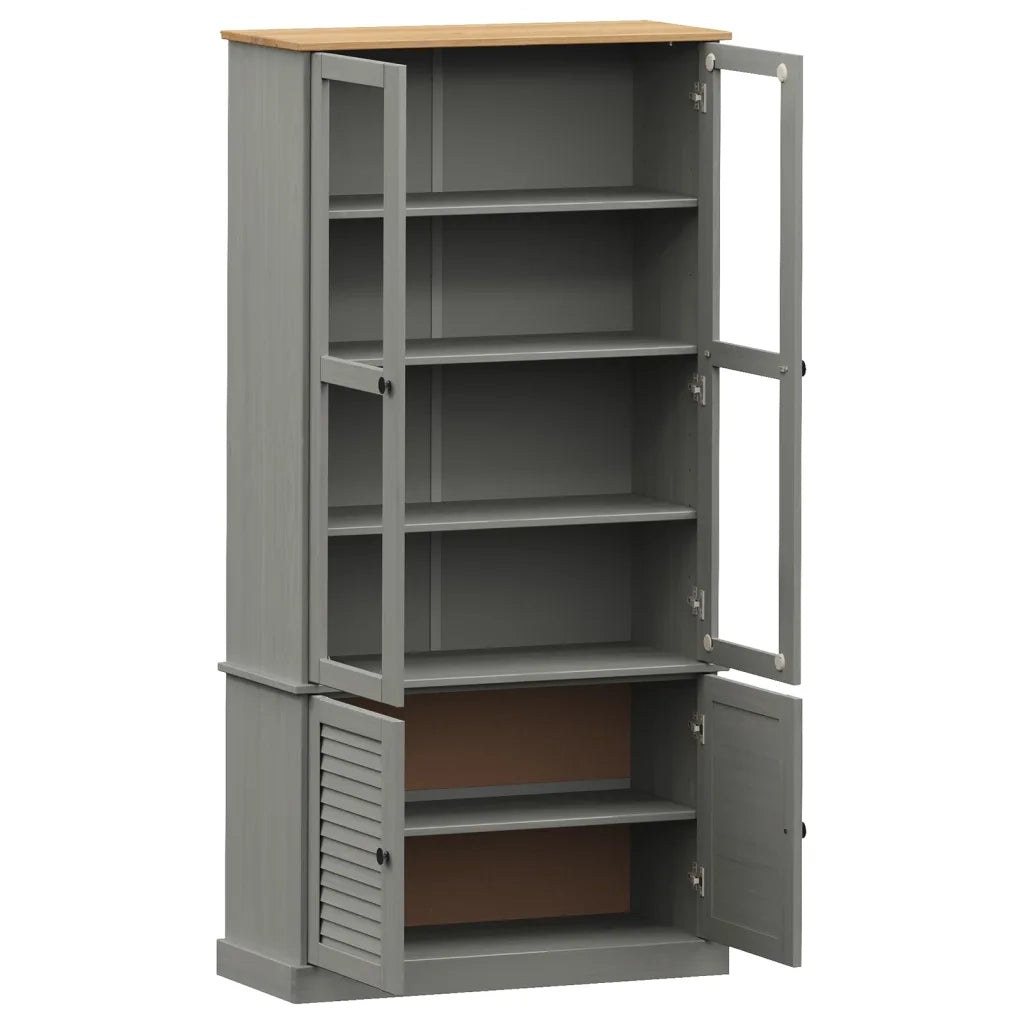Vetrina VIGO 85x35x170 cm in Legno Massello di Pino Grigio 353195