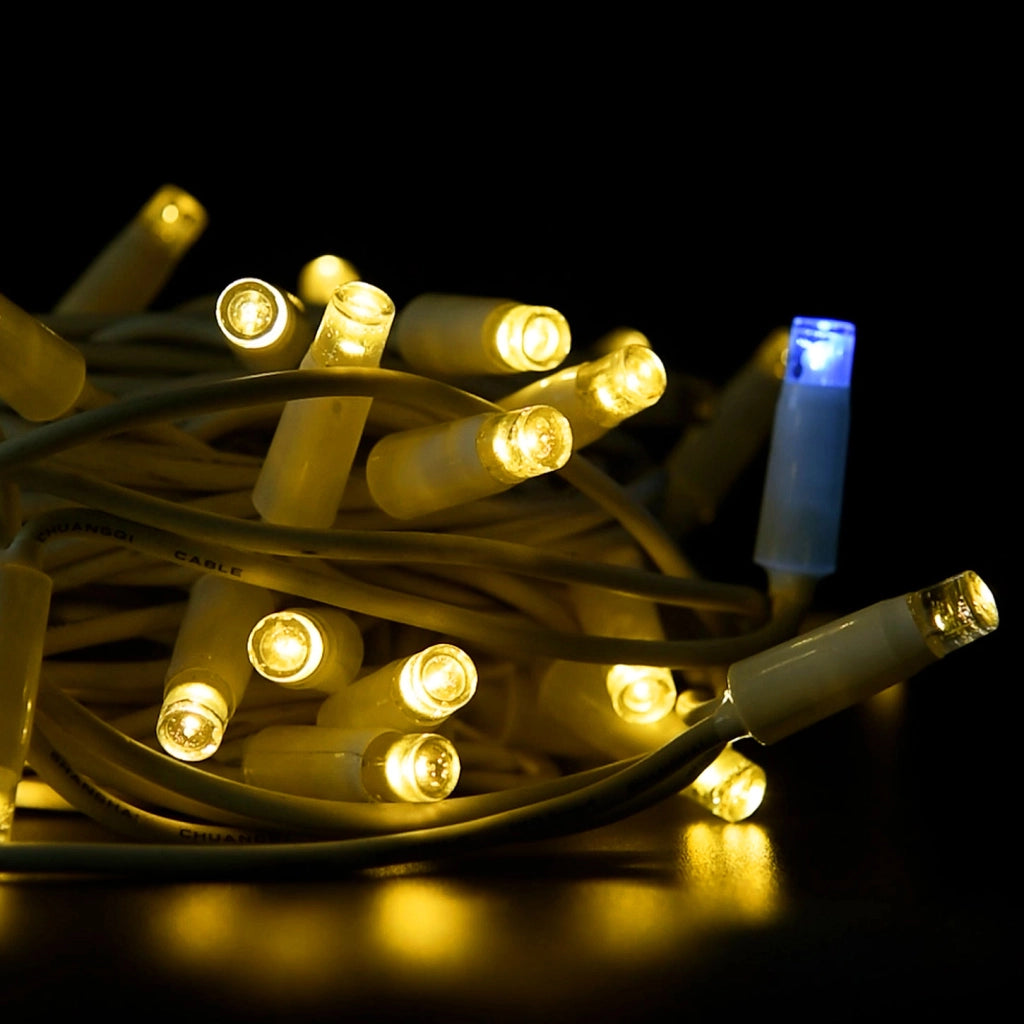 CATENA LUMINOSA PROFESSIONALE 50 MAXI LED CAVO BIANCO 5MT PROLUNGABILE FINO 200MT - LUCE CALDA FISSA E FLASH BIANCO PER ESTERNI E INTERNI