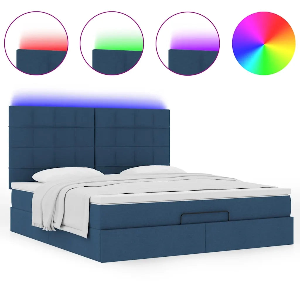 vidaXL Struttura Letto Pouf con Materasso Blu 160x200 cm in Tessuto