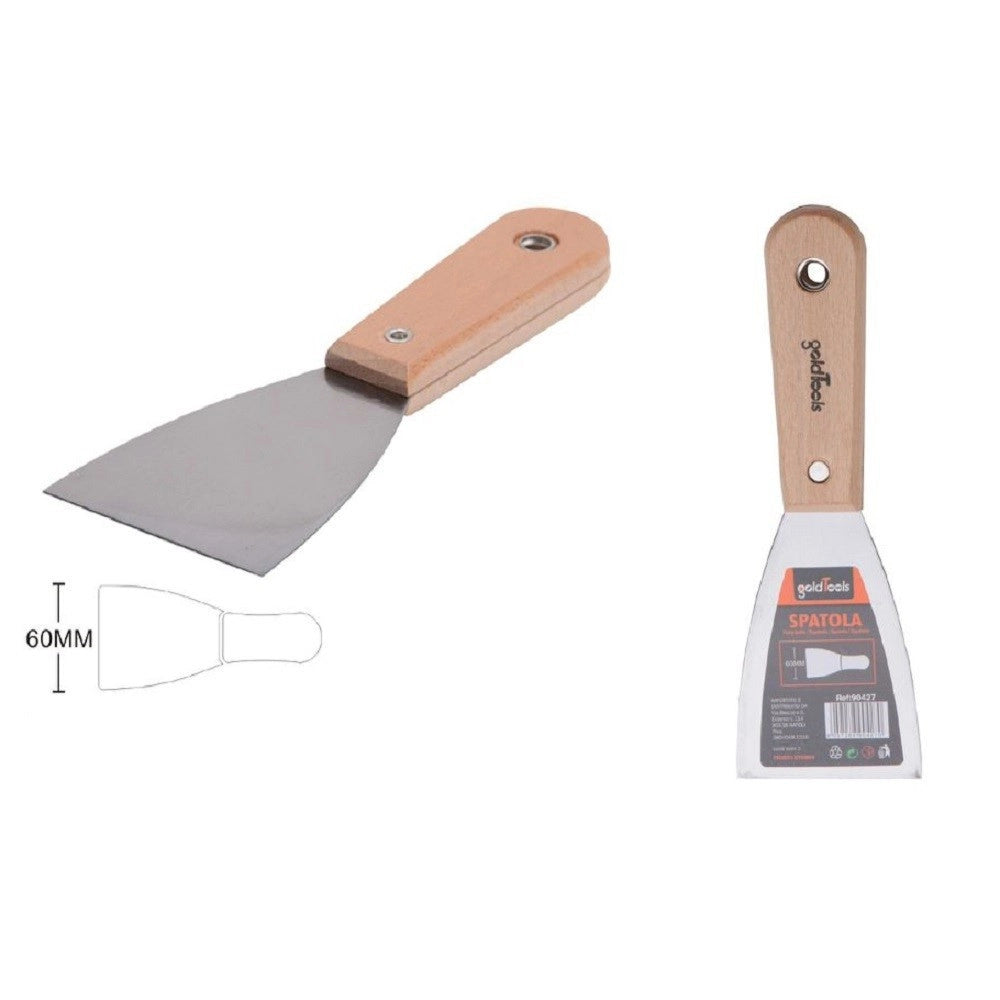 Trade Shop - Spatola Per Pareti In Acciaio 60 Mm Ferramenta Con Maniglia In Legno 2.5" 90427 -