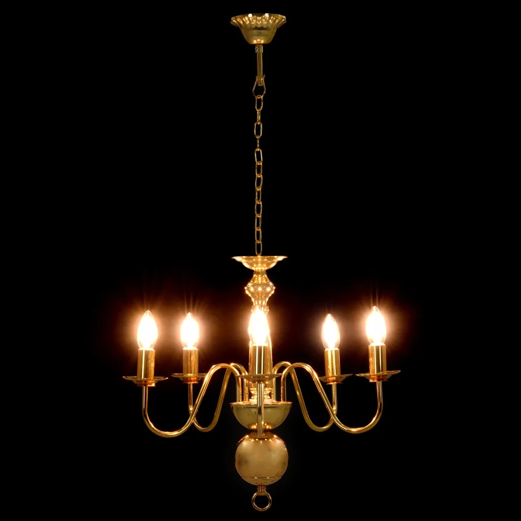 Lampadario classico dal design elegante 50 x 45 cm che crea un'atmosfera morbida e accogliente. 5 lampadine E14 in metallo color oro. 02_0046423