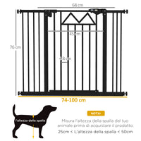 Cancelletto per Cani 74-100x76 cm 4 Viti Regolabili e Nastro Adesivo in Metallo e Plastica Nero