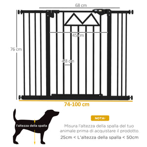 Cancelletto per Cani 74-100x76 cm 4 Viti Regolabili e Nastro Adesivo in Metallo e Plastica Nero