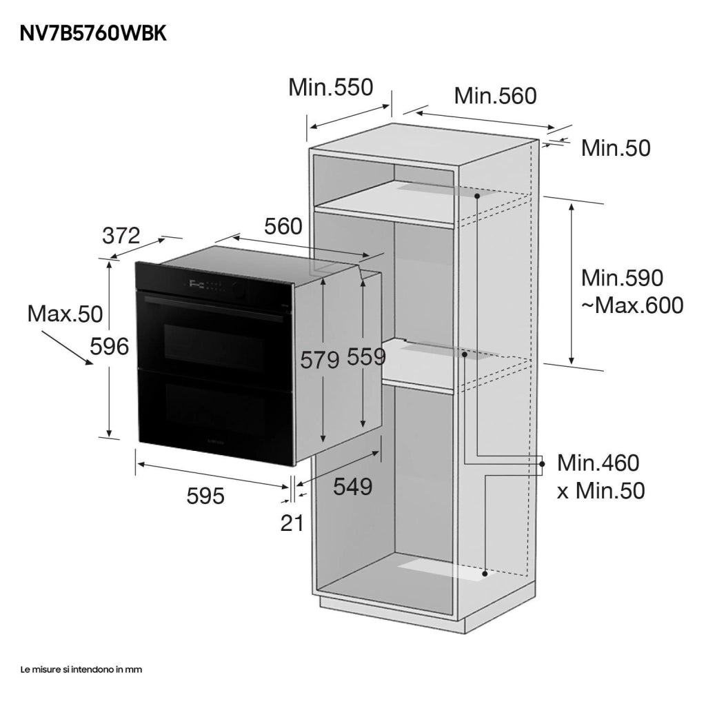 Samsung NV7B5760WBK-U5 Forno Elettrico Multifunzione da incasso a Vapore Dual Cook Flex Steam Classe energetica A+ 40 Programmi Frittura ad Aria WiFi 59,5 cm Nero