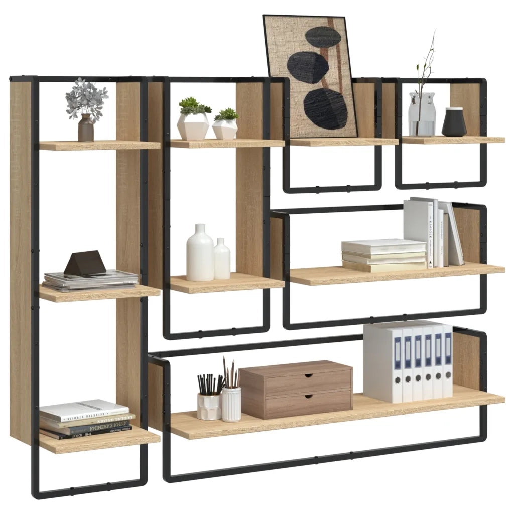 Set Mensole Parete con Aste 6pz Rovere Sonoma Legno Multistrato 836314