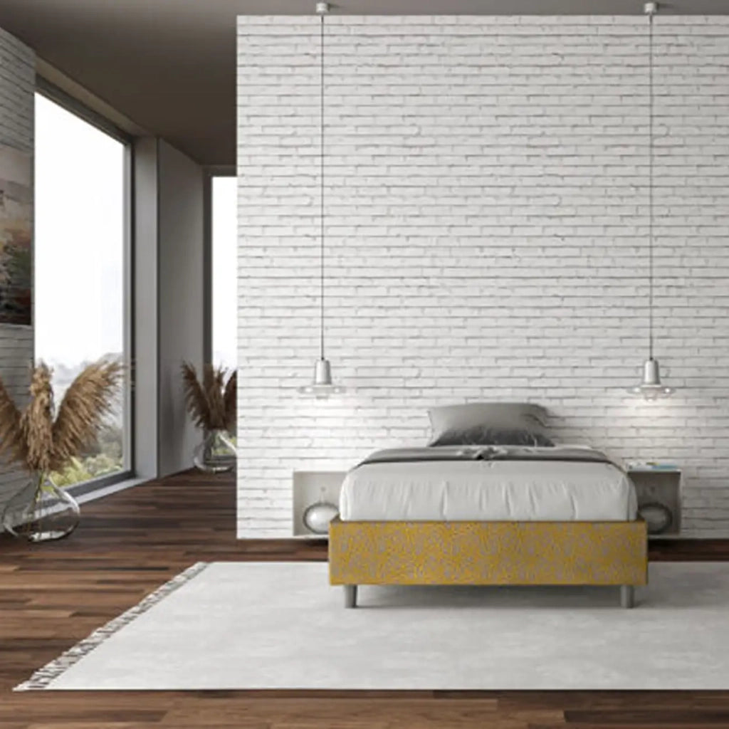Letto una piazza e mezza con rete imbottito 120x200 tessuto Era 6 giallo Azelia