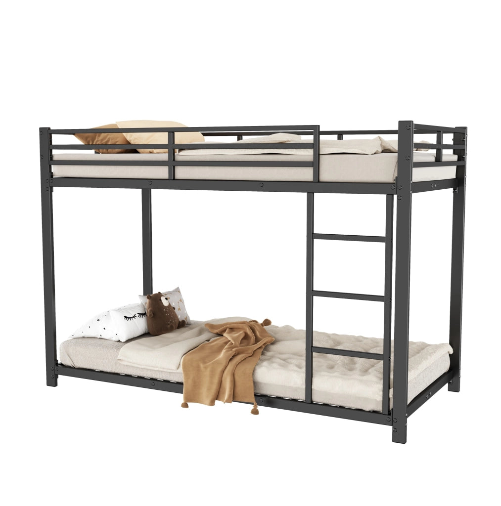 Letto a castello in metallo nero 90 x 200 cm con rete a doghe