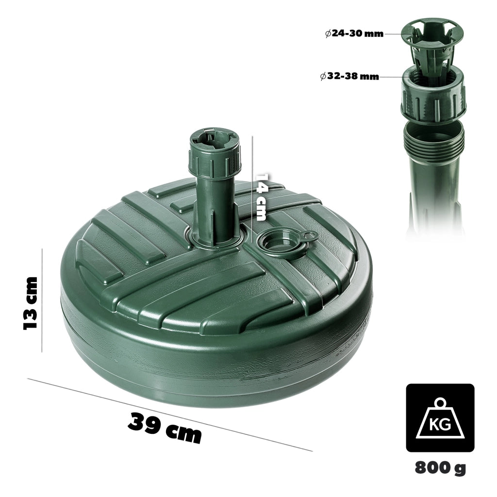 Base per ombrellone da giardino KADAX, rotonda, 39 cm, con peso, verde.