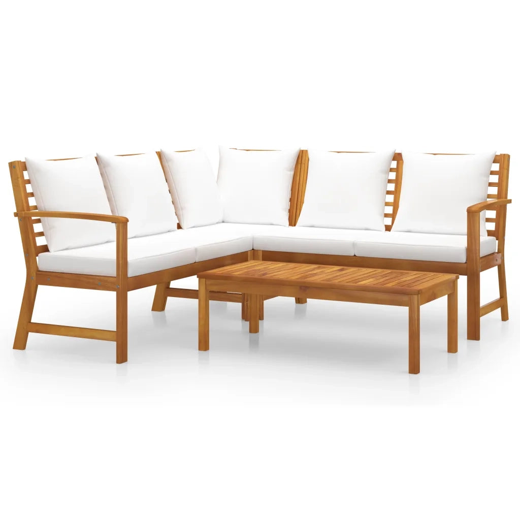 Set Divani da Giardino 4 pz con Cuscini Crema in Legno Acacia cod mxl 42290