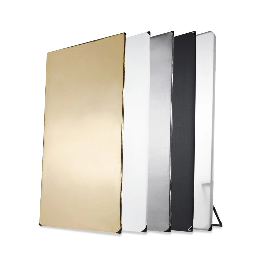 5-in-1 Pannello riflettente 100 x 200 cm, riflettore fotografico con 5 caratteristiche di luce nero, bianco, oro, argento, traslucido, ideale per studio fotografico