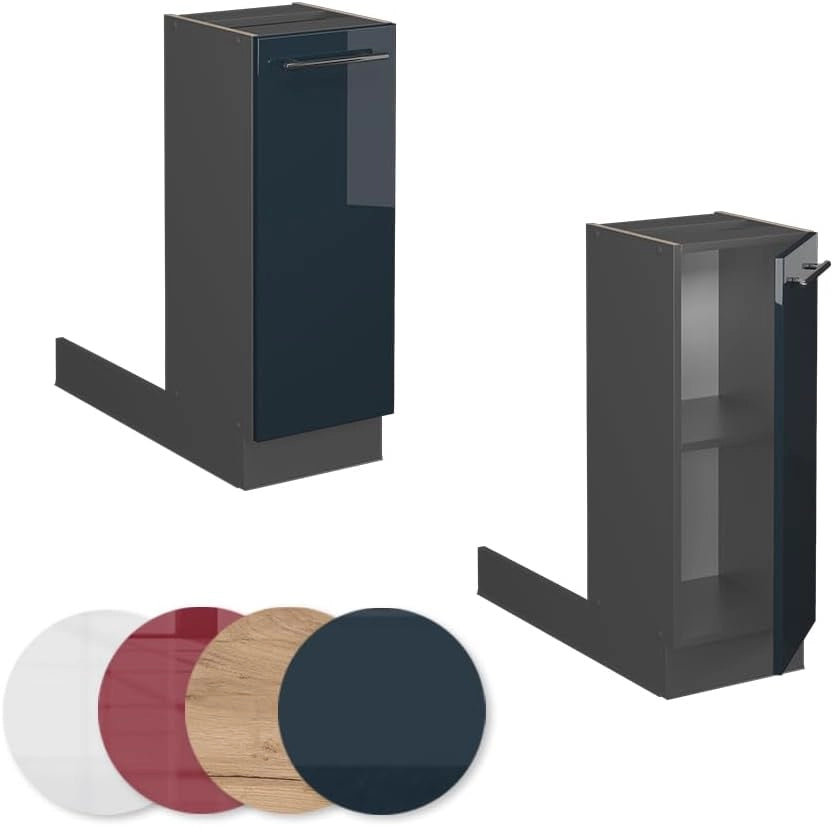 isola cucina Fame-Line, Blu scuro lucido/Antracite, 30 cm senza piano di lavoro