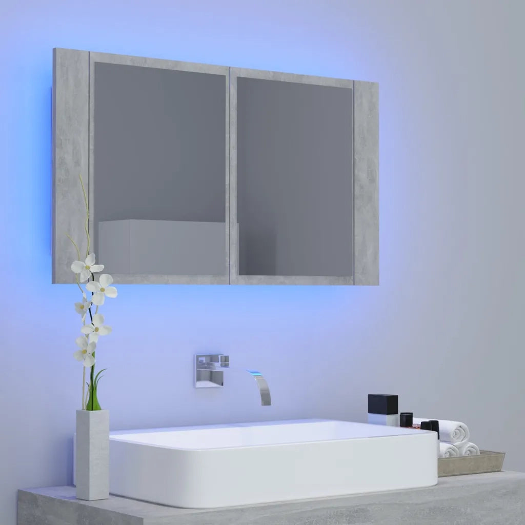 Armadietto a Specchio | Armadio da bagno con Luci LED Grigio Cemento in Acrilico
