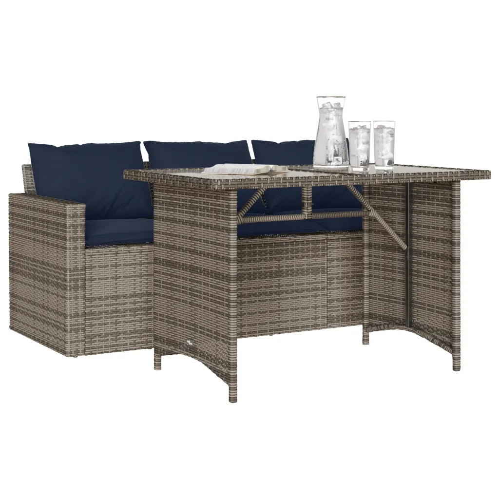 Set da Pranzo da Giardino 2 pz | Set Salotto da Giardino con Cuscini in Polyrattan Grigio
