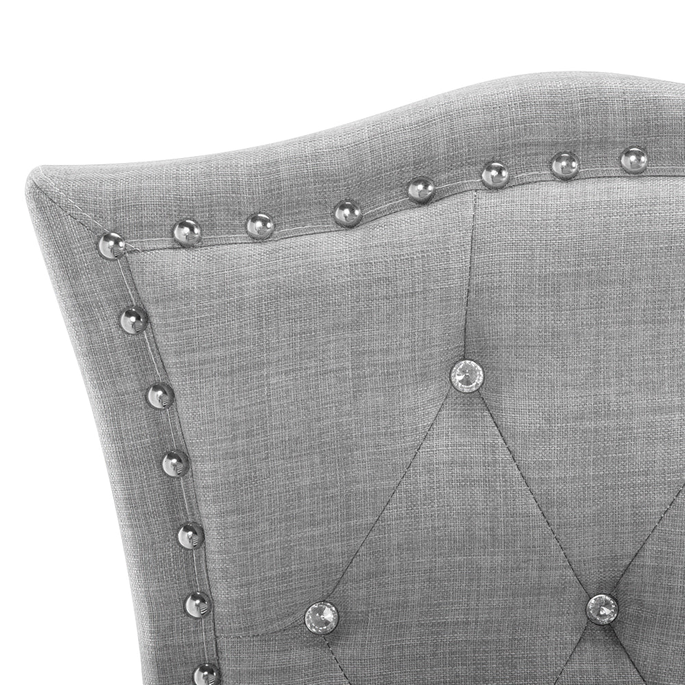 Letto matrimoniale in tessuto grigio 140 x 200 cm  struttura imbottita con ripiano per la testa dei chiodi Bottoni in cristallo Poggiatesta