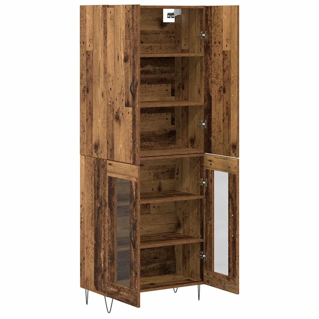 Credenza 2 pz-Set di 2 Buffet-Armadio da cucina Legno vecchio Legno ingegnerizzato e vetro 132496