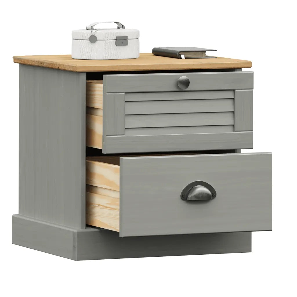 Comodino VIGO Grigio 42x35x42 cm in Legno Massello di Pino 353159