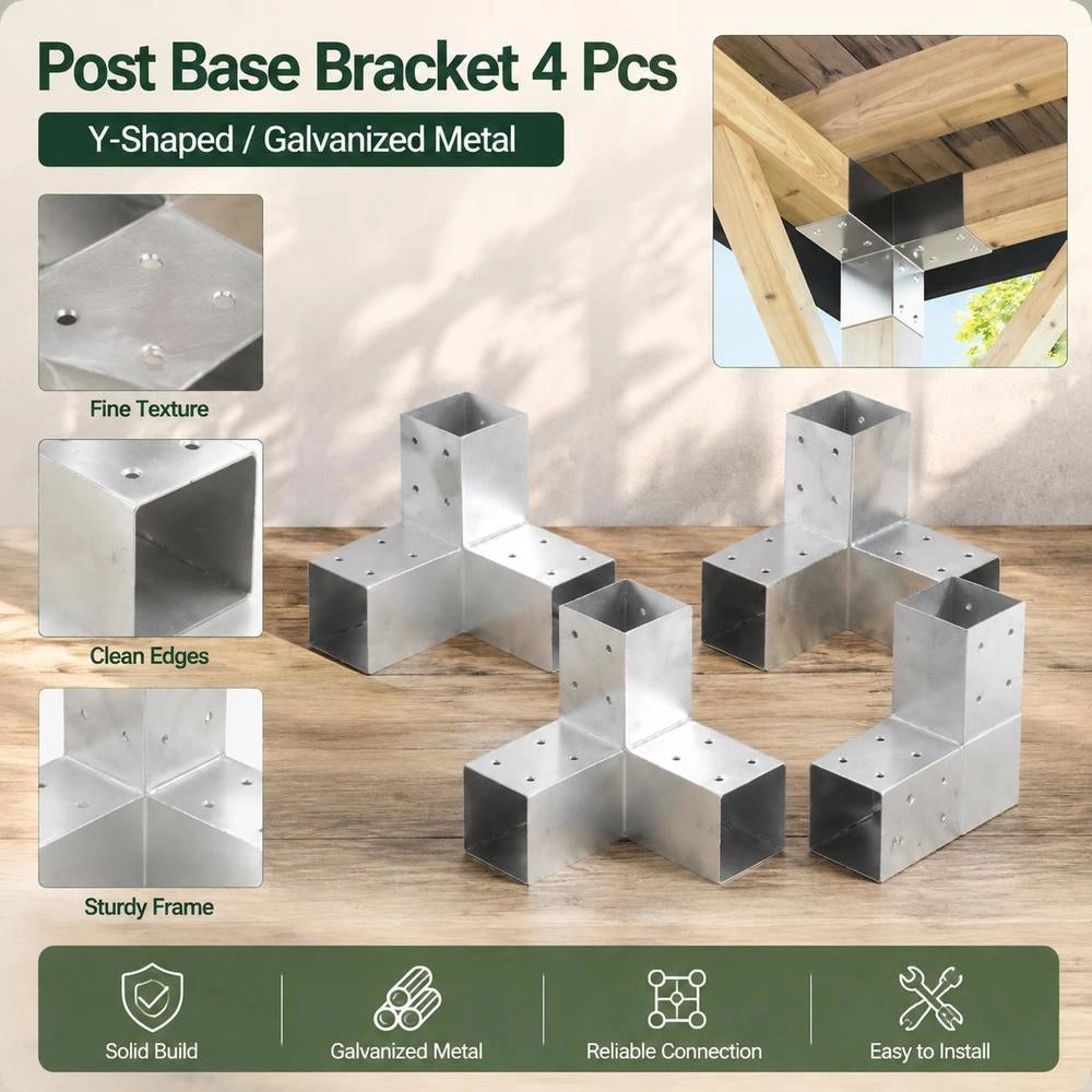 Post Connectors, 4 Pcs., Y-shape, Galvanized Metal, 71 X 71 Mm