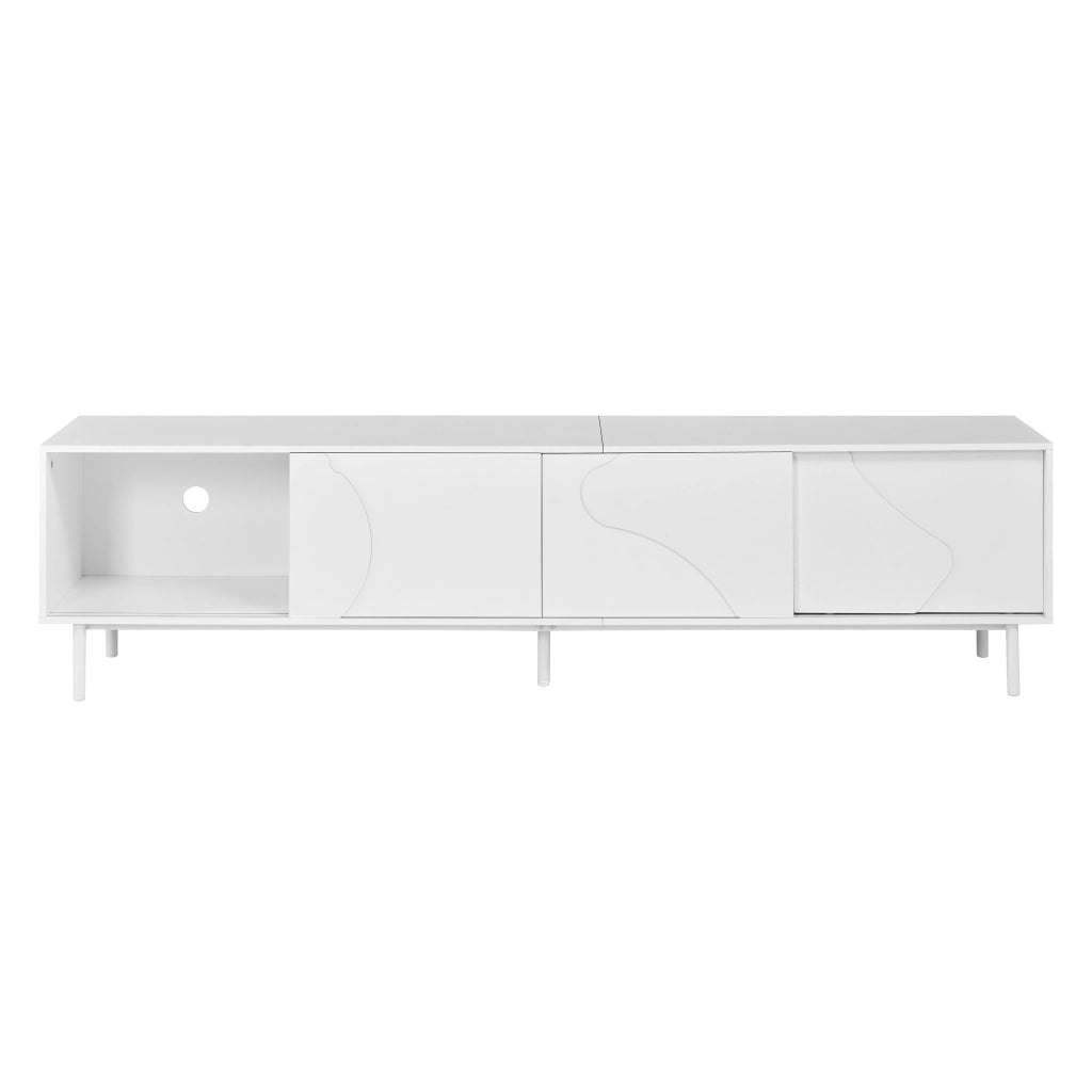 Mobile porta TV con 3 ante scorrevoli, ripiano in vetro e LED, per soggiorno, in MDF e metallo, bianco, 180 × 40 × 45 cm