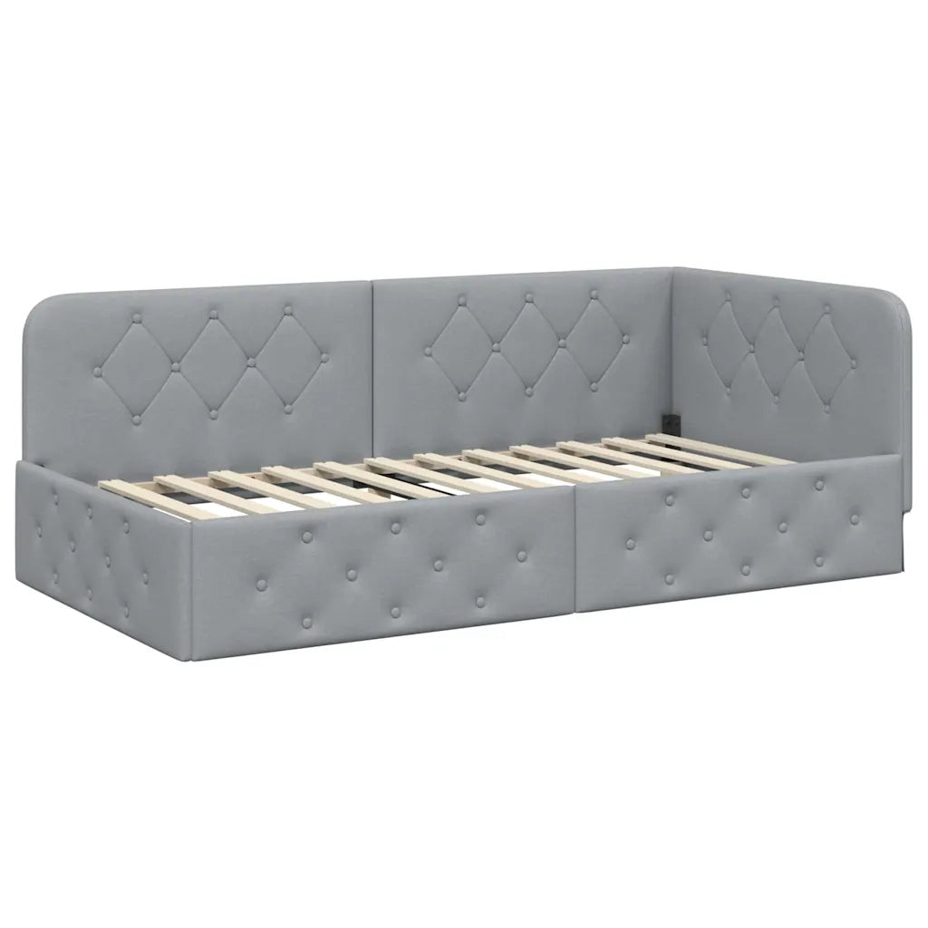 Cornice del letto ad angolo Grigio chiaro 90 x 190 cm Tessuto 42016487